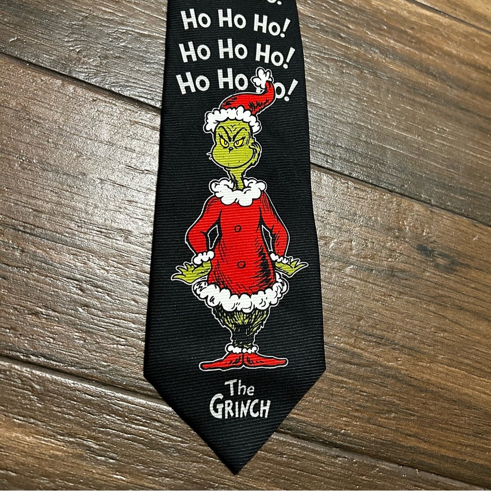 Dr. Seuss The Grinch Tie Black with Ho Ho Ho Christmas Holidays